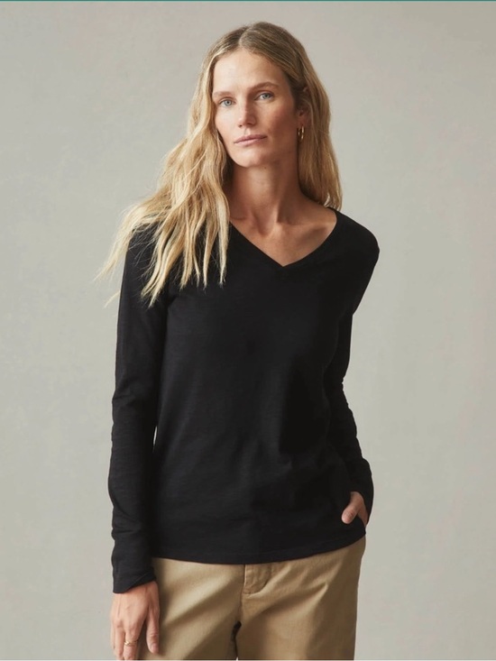 American Giant Tops - American Giant Womens Premium Slub Long Sleeve V-Neck Black T-Shirt Top Sz Large